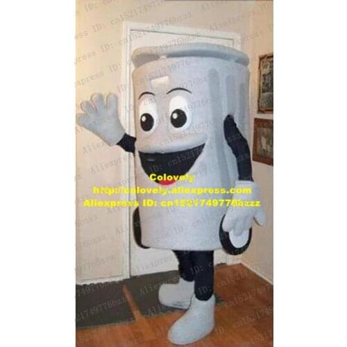 Hard-working Gray Bin Container Garbage Can Ash-Bin Trash Waste Mascot Costume With Bright White Eyes Big Black Mouth No.5665 FS