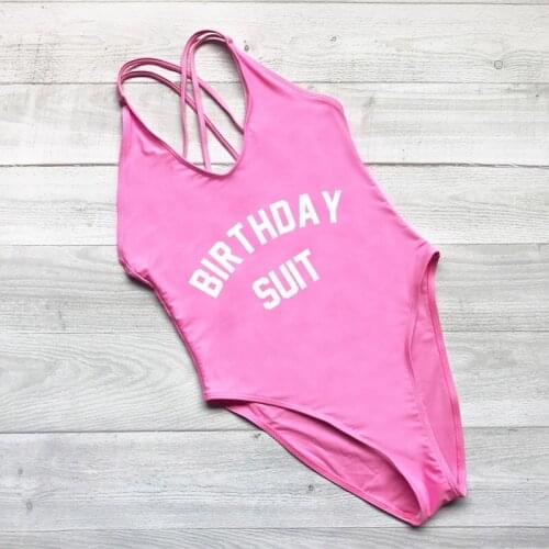 BIRTHDAY SUIT Bandage Bikinis Sexy One Pieces Swimsuit Pink Bodysuit Monokini 2018 Women Push Up Bathing Suit Beachwear Swimwear