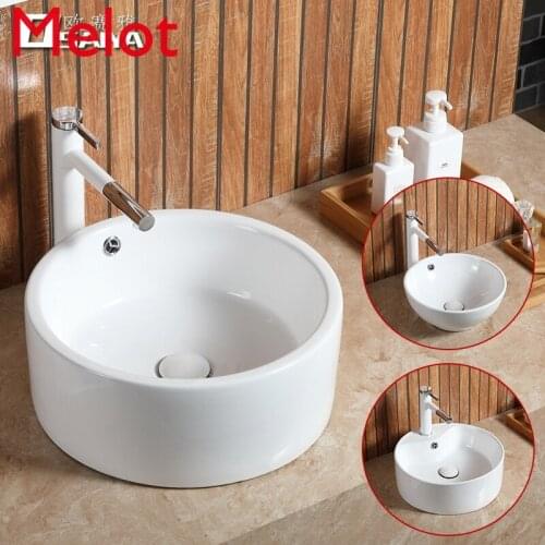 Round Table Basin Wash Basin Ceramic Basin Table Wash Basin Bathroom Hand Wash Dish Art Basin Household Wash Basin