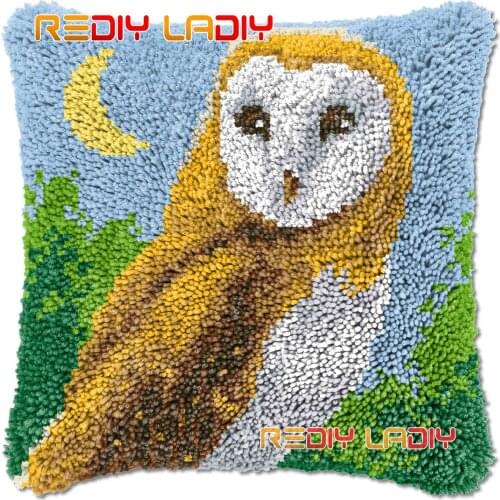 Latch Hook Cushion Moon Owl DIY Needlepoint Kits Chunky Acrylic Yarn Arts Crocheting Lofty Pillow Case Hobby & Crafts