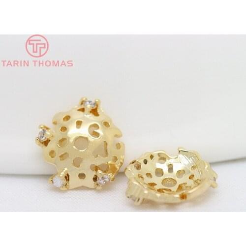 6PCS 9MM Hole 1MM 24K Gold Color Brass with Zircon Bead Caps for DIY High Quality Diy Jewelry Accessories