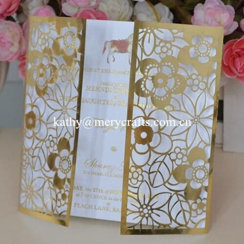 Laser cut wedding party decoration beautiful flower design wholesale invitation card