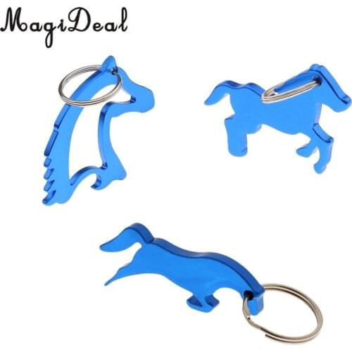 MagiDeal 3 Style Alloy Horse Simple Bottle Opener Key Ring Keychain Bag Pendent Blue