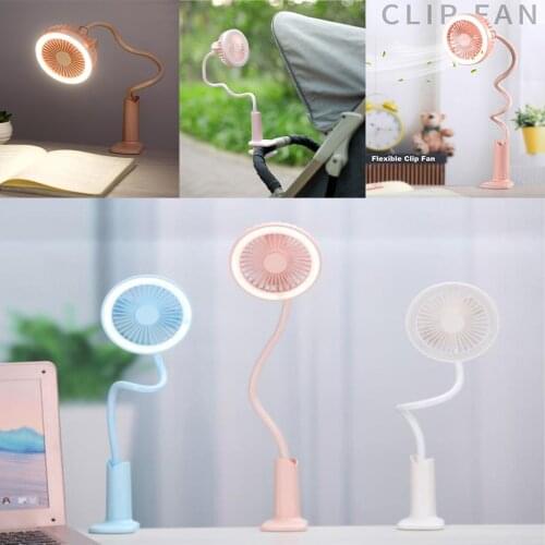 Mini Cooling Fan Stroller Clip on Fan Desk USB LED Lamp Fan 2 Speeds &2 Brightness 1500mAh for Travel Office Home
