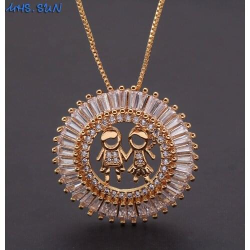 MHS.SUN Fashion AAA Zircon Girl Boy Pendant Necklace Women Chain Necklace For Couples Valentines Gift Party Fashion Jewelry