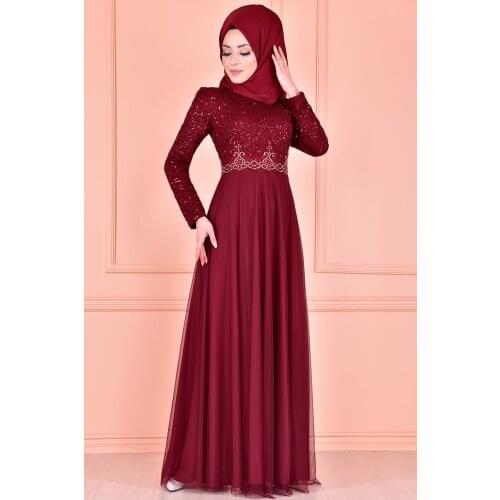 Tül Abiye Bordo ASM2205