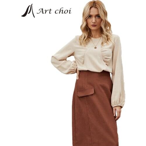 Spring Autumn Winter Fashion Women T Shirt Cotton Pleated Casual Pullover Long Sleeve Tops Simple Loose Bottoming Base Shirt