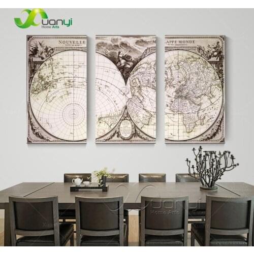 3 Piece Wall Art Retro Vintage World Map Picture Cuadros Decoracion Wall Painting For Living Room Canvas Print Unframed PR1243