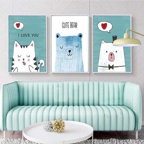Cute Bear Wall Posters Baby Child Room Decor Canvas Painting Cartoon Animal Picture Frameless Wall Art Prints