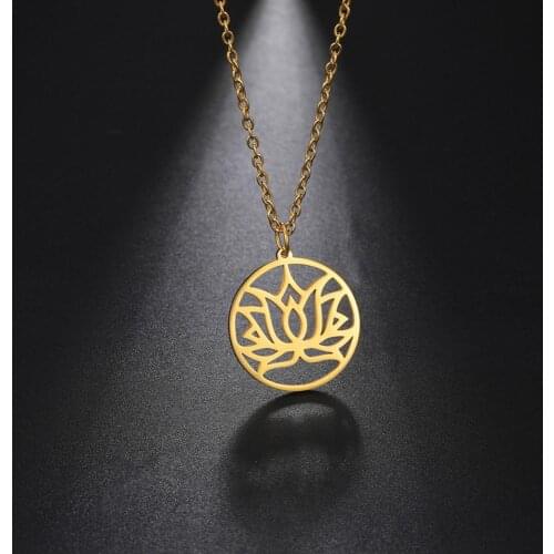 Skyrim Stainless Steel Lotus Flower Pendant Necklace Gold Color Choker Chain Necklaces 2021 Fashion Jewelry for Women Gift