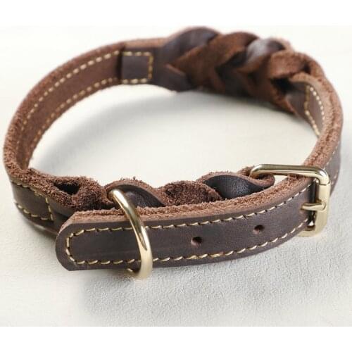 Leather Large Dog Collar Copper Buckle Pet Neckband Woven Leather Collar Medium and Large Dog collar perro