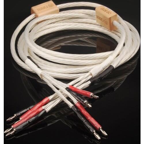 Pair Audiophile Nordost Odin Single Crystal Copper Silver HiFi Audio Speaker Banana Plug Cable