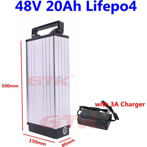 Rechargeable 48V 20Ah Lifepo4 lithiumbattery pack with BMS for 1500W e scooter motorcycle go-kart solar system +3A Charger