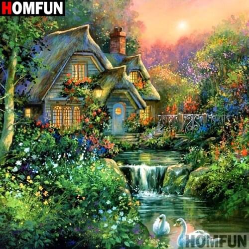 HOMFUN Full Square/Round 5D DIY Diamond Embroidery "House flower" Diamond Painting Cross Stitch Rhinestone 5D A15561