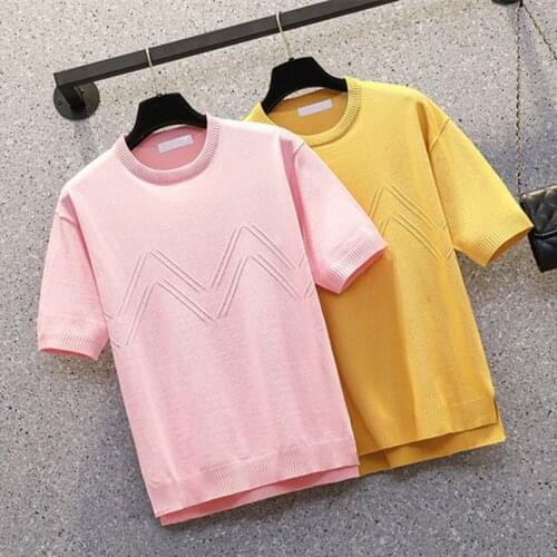 O-Neck Hollow Out Short Sleeve Patchwork Knit Pullovers Women Elegant Large Size Loose Argyle Knitwear Tops Female pull femme