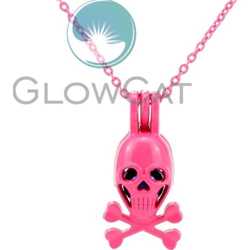 RR214 Pink Skull Skeleton Necklaces & Pendants Wholesales Fashion Beads Cage Locket Jewelry for Women