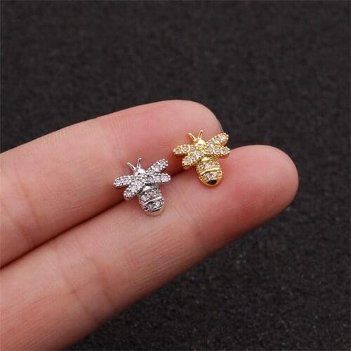 Korean New Exquisite Honey Bee Earrings Fashion Temperament Versatile Small Earrings Elegant Ladies Jewelry Crystal Ear Studs