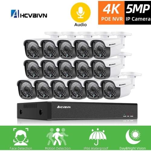 AI 16CH 4K Ultra HD POE Network Video Security System 8MP H.265+ NVR With 16pcs 5MP Audio Record POE IP Camera CCTV Security Kit