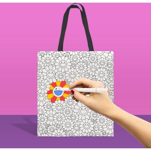 DIY Childrens Bag Student Bag White Version Graffiti Color Tote Bag Canvas Bag Tote Bag Retro Shopping Bag Vacation