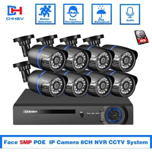 H.265 8CH 5.0MP Face Record POE NVR Kit CCTV Security System 5.0MP IR Outdoor Audio Record IP Camera P2P Video Surveillance Set