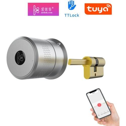 Smart Bluetooth Remote Control EU Cylinder Lock Fingerprint Keypad Airbnk TTLock Tuya APP Optional