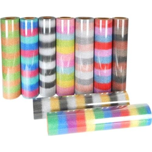 SUNICE Cloth Decoration Gradient Glitter Rainbow Heat Transfer Vinyl PUT-shirt Clothing Vinyl heat press Width: 30cm A4 size