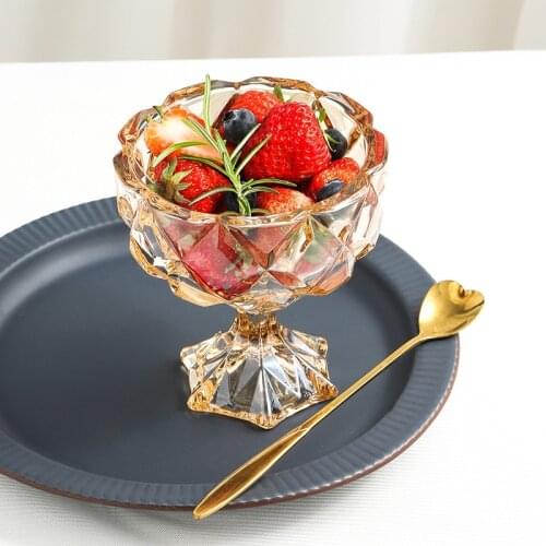 Light Luxury Amber Tall Dessert Cup Ice Cream Cup Glass Ice Cream Cup Salad Bowl Dessert Bowl Pudding Cup