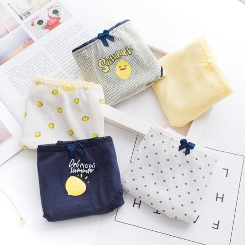 Women Panties Low Rise Cotton Briefs Underwear Print Sweet Girls Panties 5 Pcs / Pack