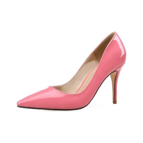 Womens shoes patent leather shallow mouth 7cm high heels thin heel sexy medium heel professional black pointed toe work shoe lc