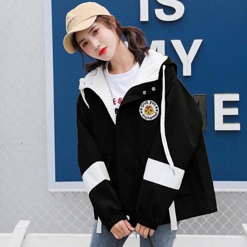 College style Student Jackets Spring Autumn Casual Wild Coat Hooded Windbreakers Women With Lining Coats Pocket Zipper Plus size