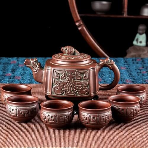 Yixing Retro Bronze Zisha Pot Large Raw Ore Clay Teapot Ceramic Large Capacity Kettle Kung Fu Flower Tea Pot Chinese Tea Set