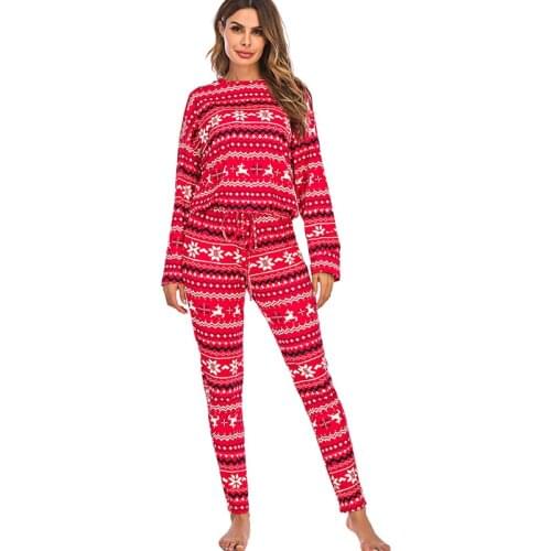 2021 Women Christmas Two Piece Clothes Sets Long Sleeve Top + Pants 2Pcs Xmas Snowflake Print Fall Autumn Home Wear