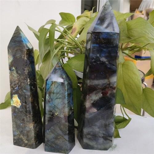 1pcs 0.6-2kgs Large natural labradorite point with good flash crystal tower