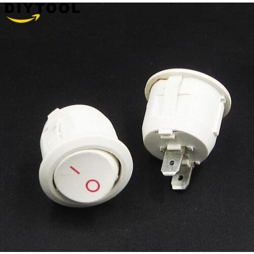 10pcs AC 6A 10A 250V On Off Snap SPST Round Boat Rocker Switch 2Pin Power Switch Push Button Switch white Factory