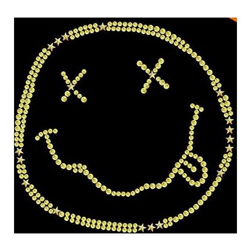 2pc/lot Smiley Rock Band Hot Fix Iron on Rhinestone Transfer Applique Motif iron rhinestone transfer designs for shirt