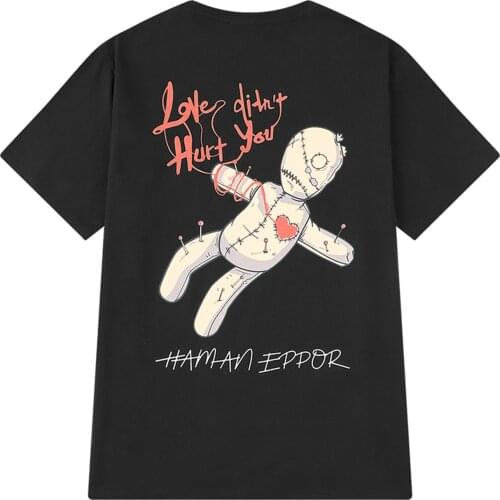 2021 Summer Casual Tshirt Harajuku T-Shirt Streetwear Retro Patch Doll Print Tshirt Hip Hop Cotton Short Sleeve Shirt