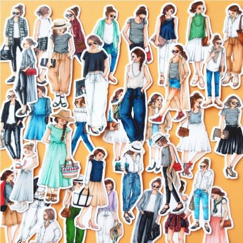 36pcs/pack Simple Girl Ins Stickers Hand Account Character Sticker DIY Photo Album Decoration Notebook Diary Sticker