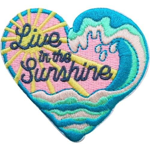 5PCS Heart Embroidery Applique Live In The Sunshine Iron on Patch for Clothing Cute Love Girl Kids Clothes Stickers Wholesale