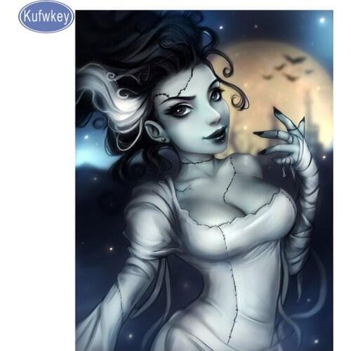 5D square round Diamond Embroidery horror Girl Diamond Mosaic sale Full Square Round Painting diamond Paste Crafts Halloween art