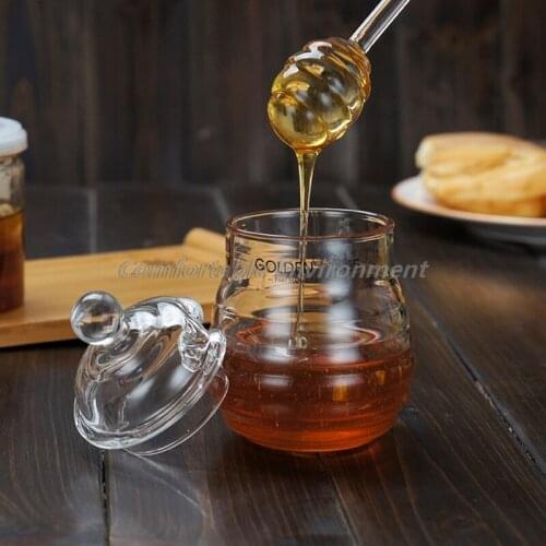250ml Honey Jar with Dipper and Lid Transparent Glass Honey Container Honey Pot