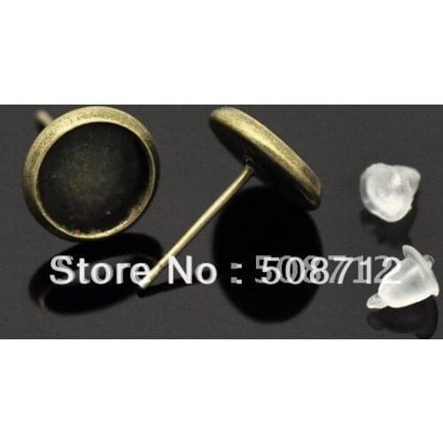 Free shipping!!! 500pcs/lot Cabochon Settings Earring Post W/ Stoppers fit 14mm