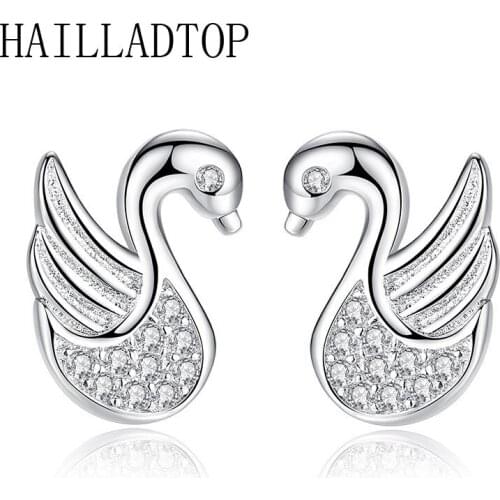 Shiny Crystal Goose Stud Earrings Cute Piercing Bird Duck Earrings Sparkling Swan CZ Crystal zircon Ear Jewel Cubic Zirconia