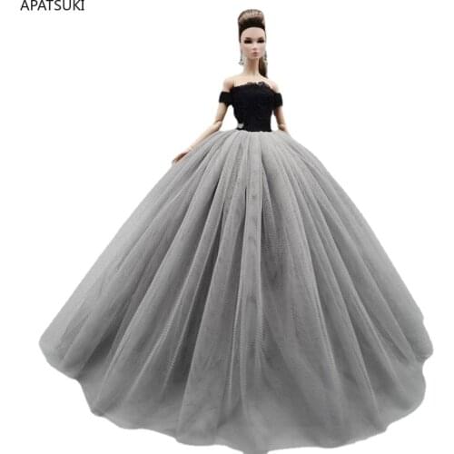 Black Grey Fashion Doll Dress For Barbie Doll Clothes Outfits Princess Evening Party Gown Long Dresses Accessories Toys 1/6