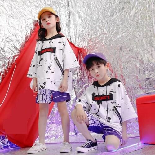 Kids Jazz Dance Costume Hoodie Sweatshirt Top Running Shorts Hip Hop Clothing Girls Boys Ballroom Drum Performance Clothes Wear