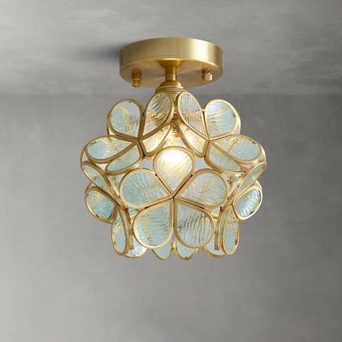 European Childrens Room Petal Colored Glass Ceiling Lamp Warm Bedroom Balcony Corridor Porch Brass Light Luxury Ceiling Lamp