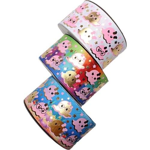 50 yards/lot) Hot sale 3 inch 75MM gold foil octopus printed cartoon ribbons