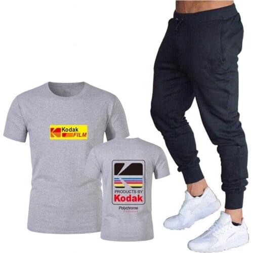Mens Sets kodak Print T Shirt+pants 2 piece set Japanese Hip Hop Tracksuit Summer Casual Tee Shirts Sportswears Suits Male