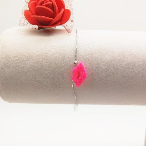MOQ=1PC Free Shipping Love Kiss Lip bracelet Synthetic Opal 8*15mm Red Lip Shape Opal bracelet with 925 sterling silver chain