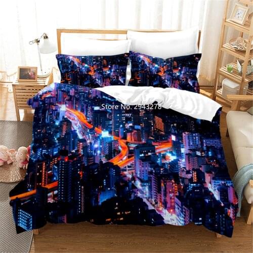 City Nightscape Pattern Fashion Beautiful Duvet Bed Cover Pillowcase Bedding Set Adult Teenagers Bedroom Decoration Home Textile