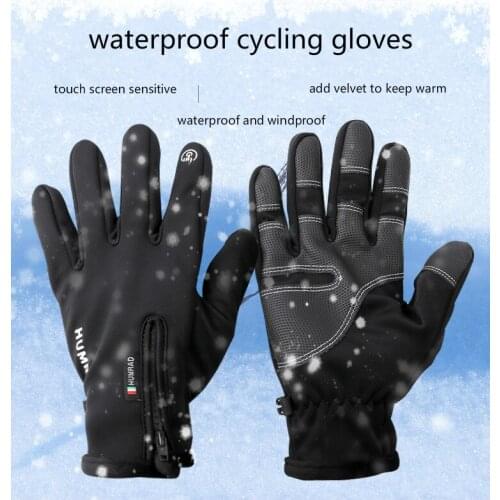 Mens outdoor cycling gloves for autumn and winter touch screen plus velvet to keep warm waterproof and windproof